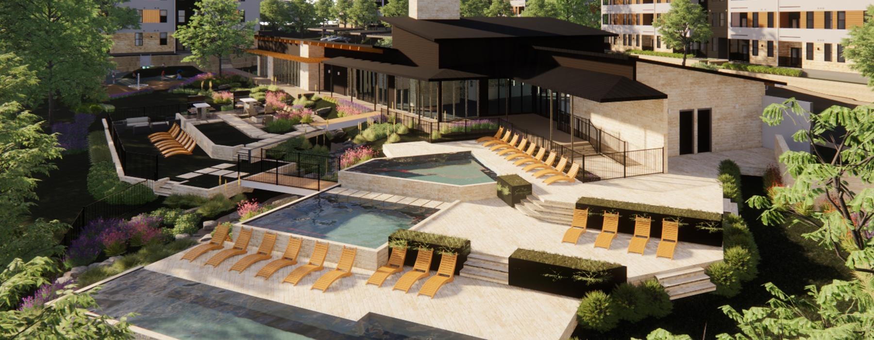 a high angle view of a swimming pool